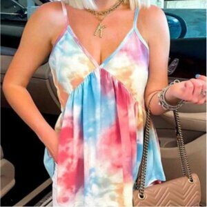 Bellelily Cami Top. Watercolor Tie Dye. Pink Blue Yellow White. Size Small. NWT.